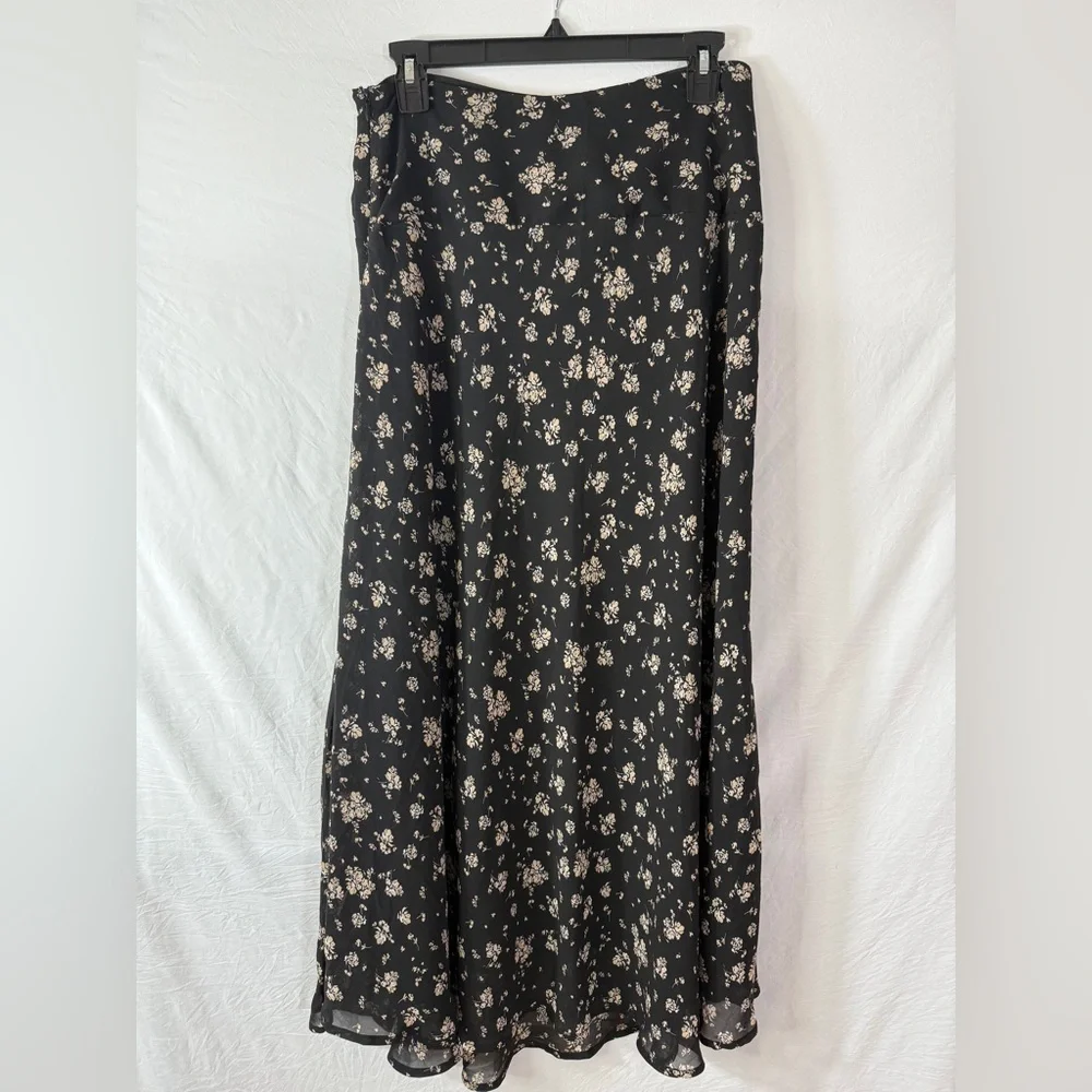 Ever After Black and Taupe Maxi A-Line Skirt with Slit SKU0669 - Picture 3 of 5